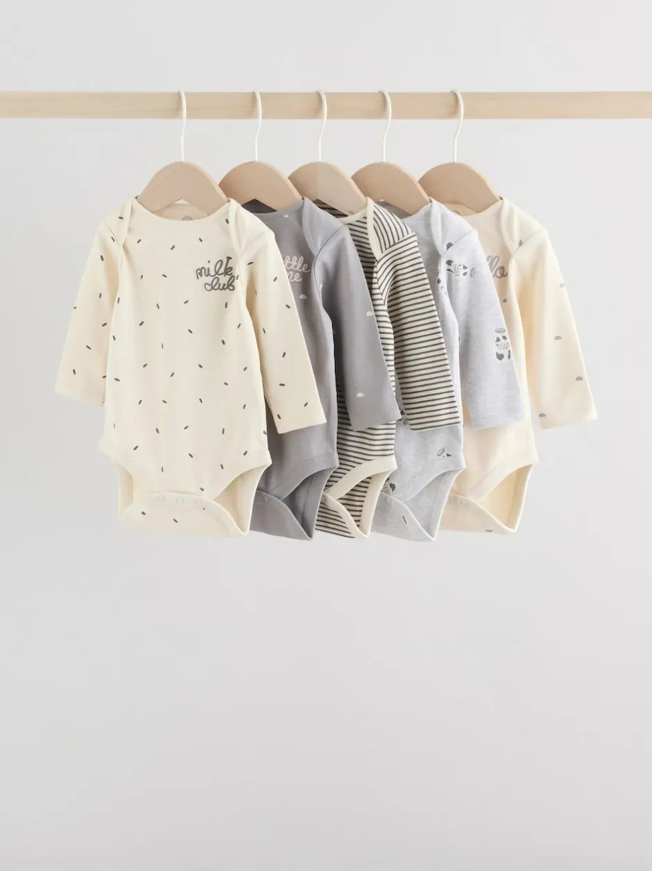 Next Baby Long Sleeve Bodysuits 5 Pack Monochrome Outlet