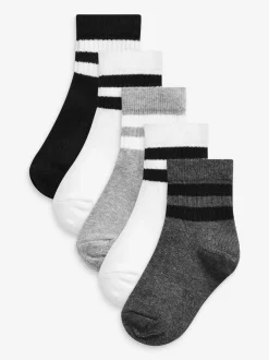 Next Monochrome Cushioned Footbed Cotton Rich Ribbed Tipped Socks 5 Pack Best