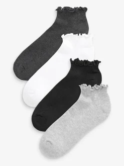 Next Monochrome Frill Top Cushion Sole Trainer Socks 4 Pack Sale