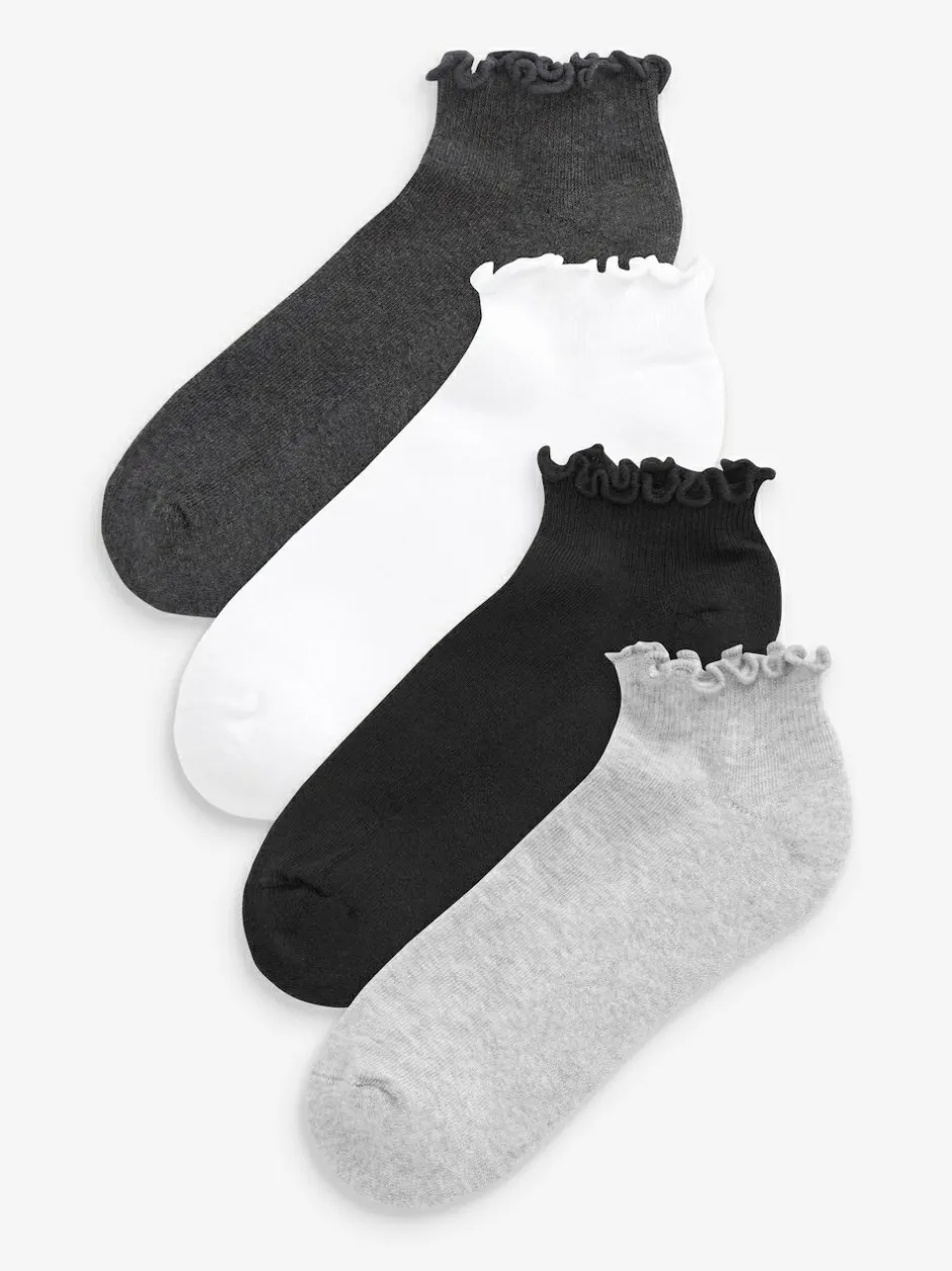 Next Monochrome Frill Top Cushion Sole Trainer Socks 4 Pack Sale