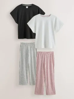 Next Short Sleeve Pyjamas 2 Pack Monochrome Stripe