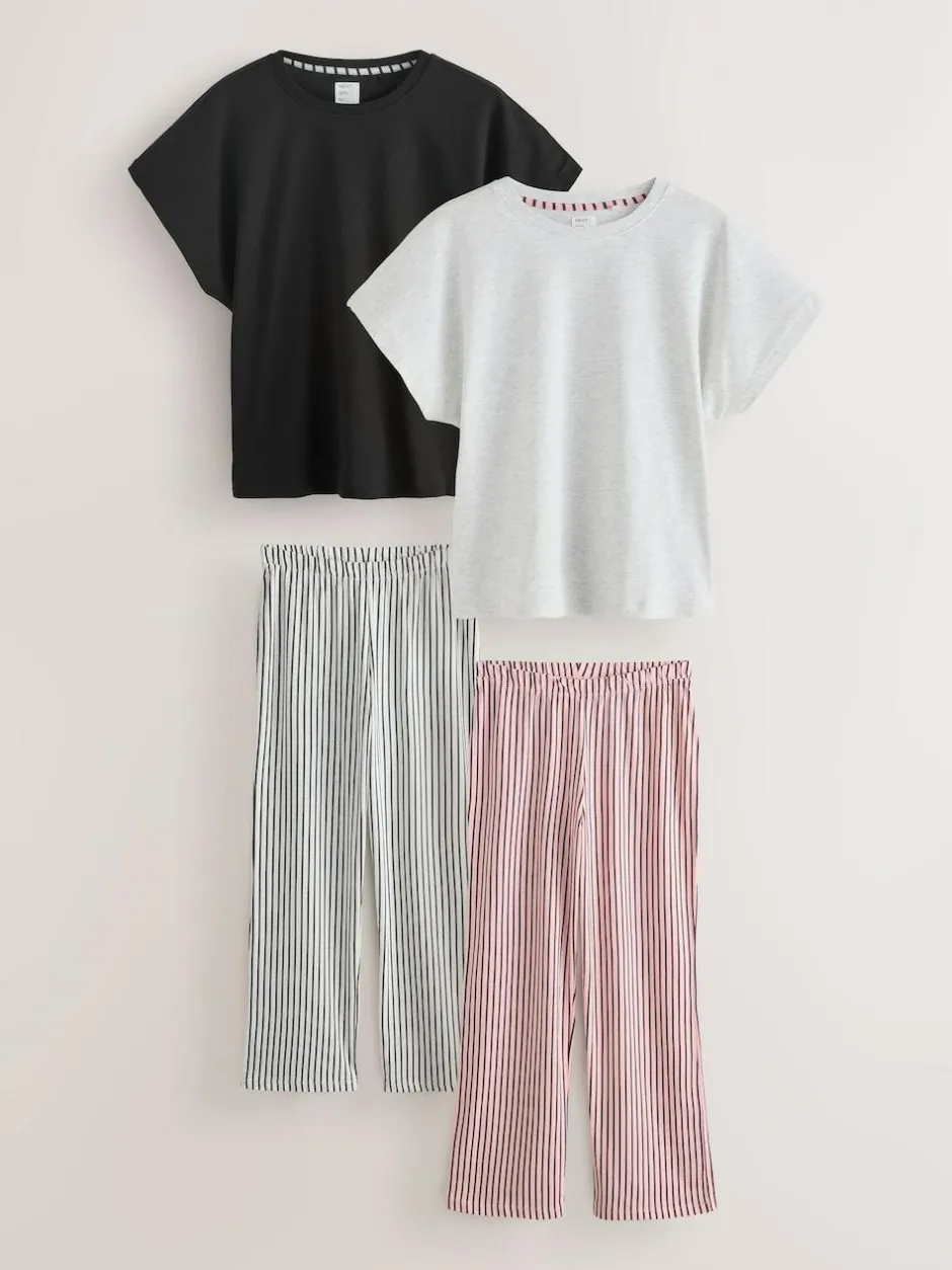 Next Short Sleeve Pyjamas 2 Pack Monochrome Stripe