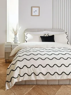 Next Monochrome Tufted Wave 100% Cotton Duvet Cover and Pillowcase Set Outlet