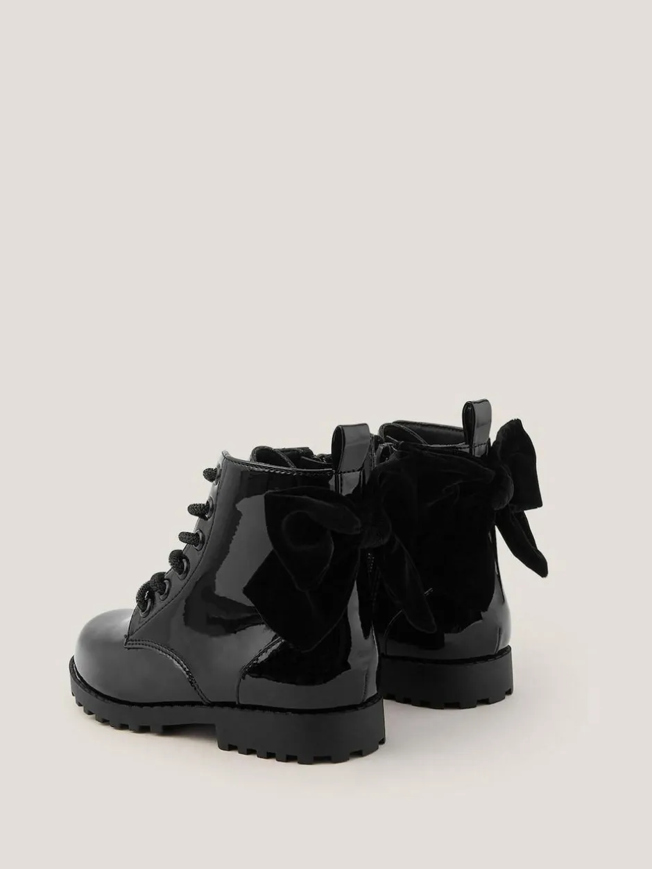 Monsoon Bow Patent Lace Up Boots Black Sale
