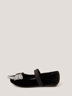 Monsoon Black Jewel Bow Velvet Ballet Flats New