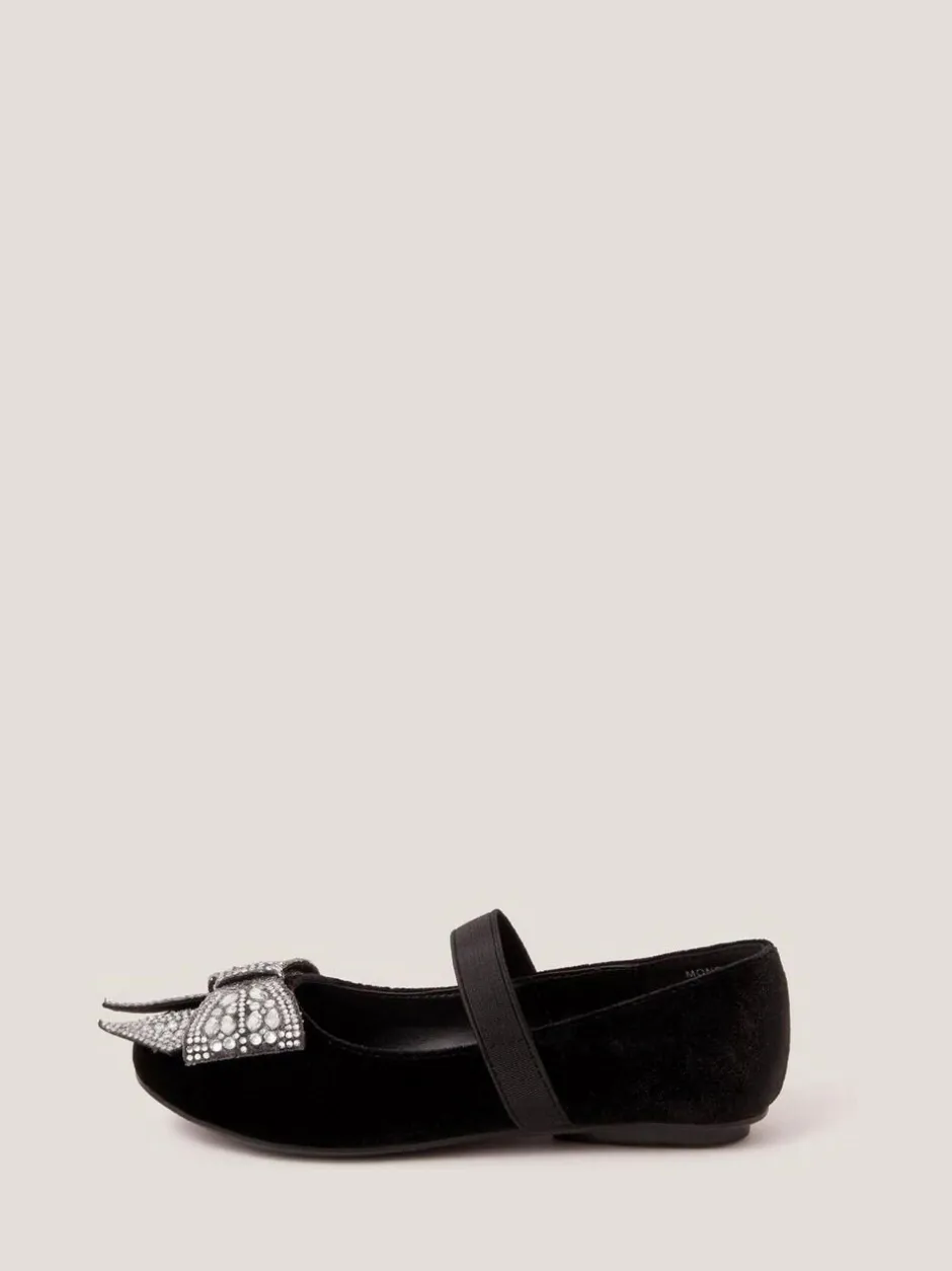 Monsoon Black Jewel Bow Velvet Ballet Flats New