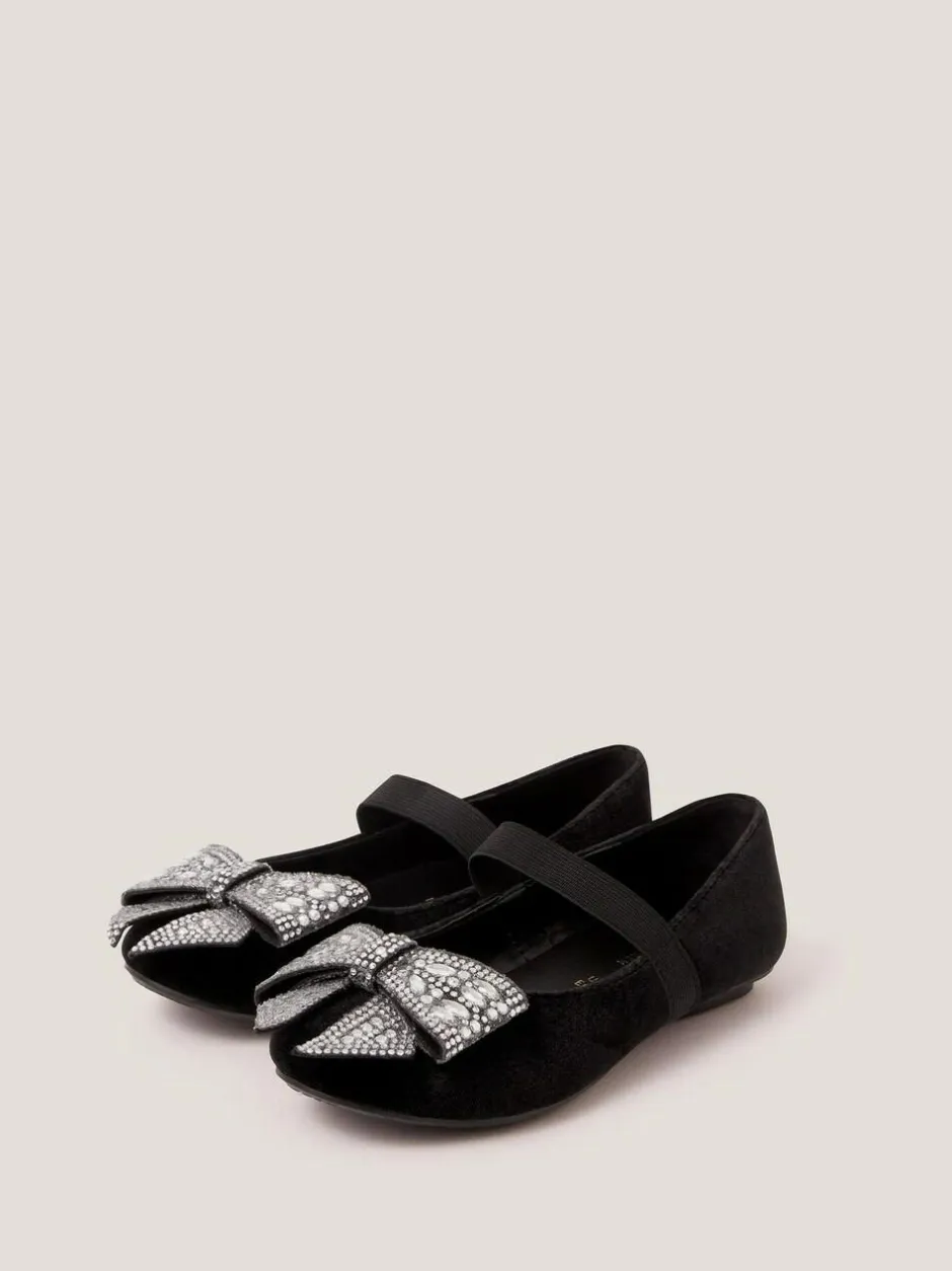 Monsoon Black Jewel Bow Velvet Ballet Flats New