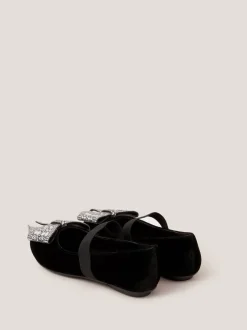 Monsoon Black Jewel Bow Velvet Ballet Flats New