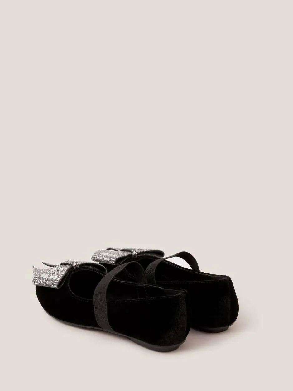 Monsoon Black Jewel Bow Velvet Ballet Flats New