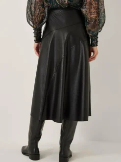 Monsoon Marnie Faux Leather Midi Skirt Black