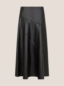 Monsoon Marnie Faux Leather Midi Skirt Black