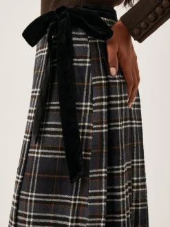 Monsoon Black Rue Embellished Tartan Wrap Midi Skirt Online