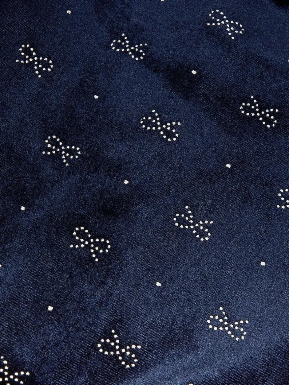 Monsoon Blue Bow Embellished Velvet Flare Jumpsuit