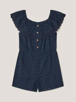 Monsoon Blue Frilly Broderie Playsuit Outlet