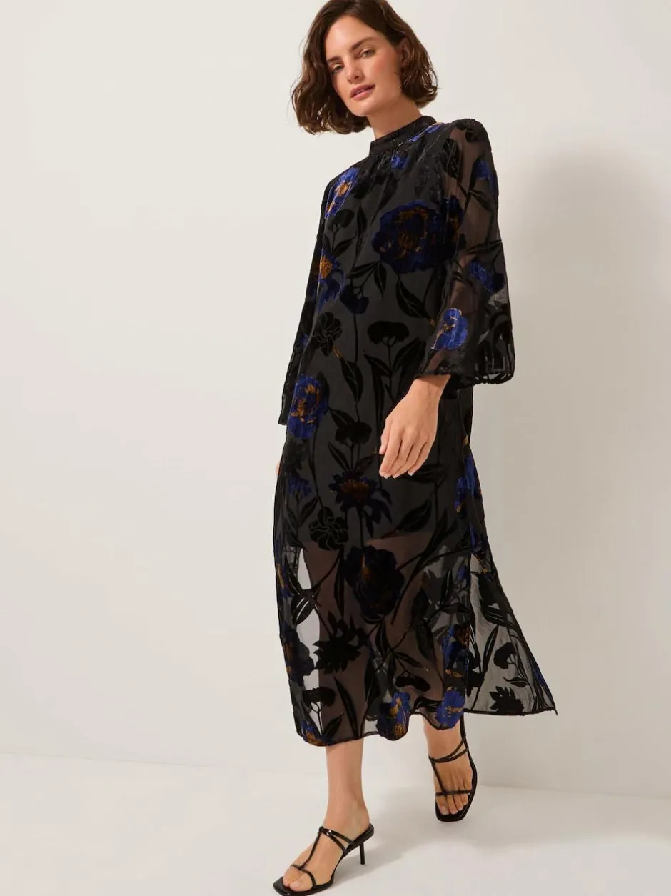Monsoon Blue Giselle Sheer Floral Devoré Midi Dress Outlet