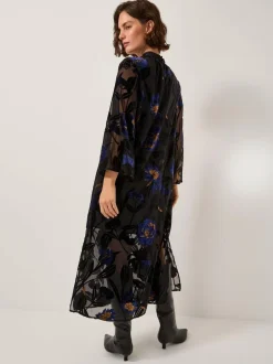 Monsoon Blue Giselle Sheer Floral Devoré Midi Dress Outlet
