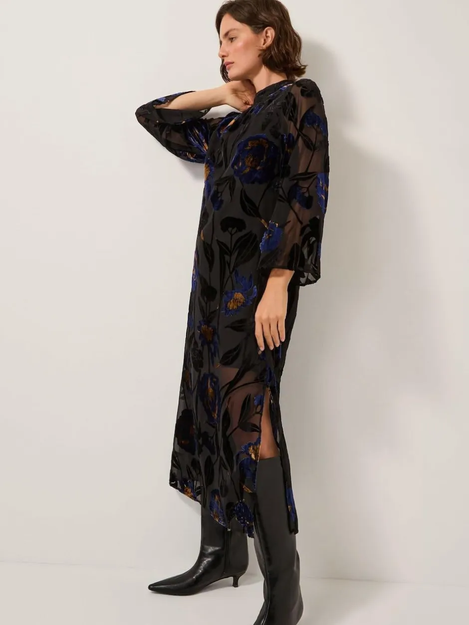 Monsoon Blue Giselle Sheer Floral Devoré Midi Dress Outlet