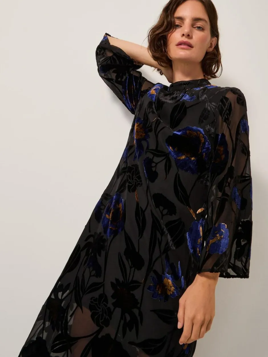 Monsoon Blue Giselle Sheer Floral Devoré Midi Dress Outlet