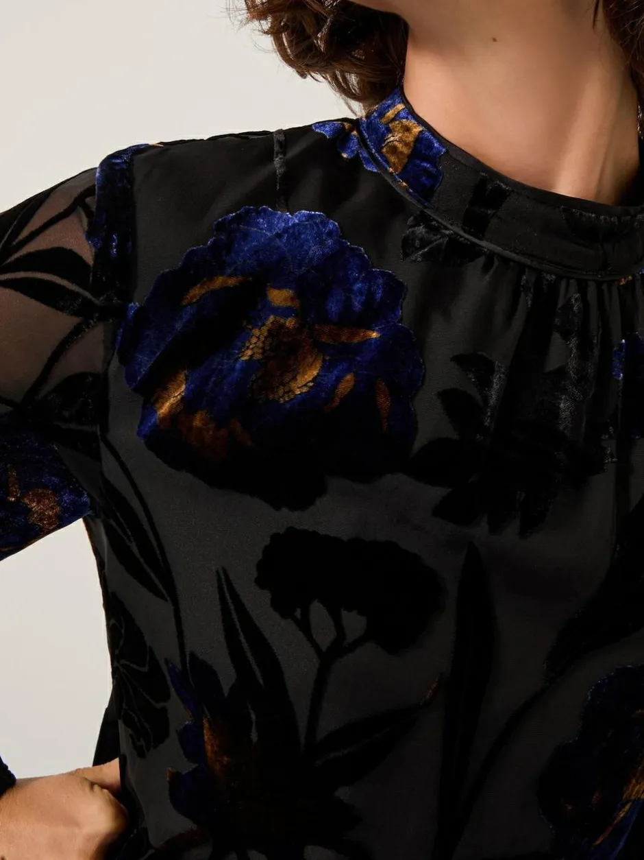 Monsoon Blue Giselle Sheer Floral Devoré Midi Dress Outlet