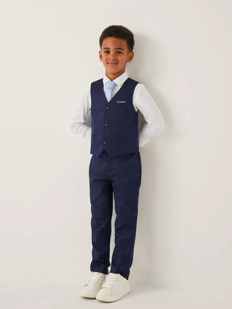 Monsoon Blue Harry 4-Piece Herringbone Suit with Tie Clearance
