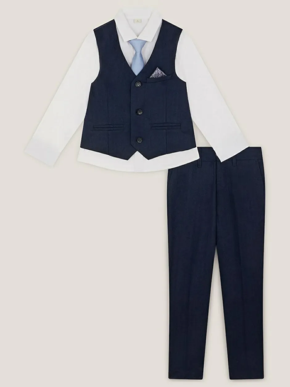 Monsoon Blue Harry 4-Piece Herringbone Suit with Tie Clearance