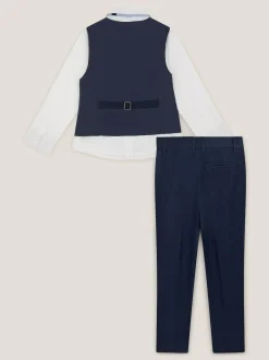 Monsoon Blue Harry 4-Piece Herringbone Suit with Tie Clearance