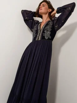 Monsoon Blue Joanna Velvet Sequin Embellished Maxi Dress Online