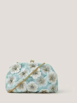 Monsoon Blue Mara Appliqué Flower Clutch New