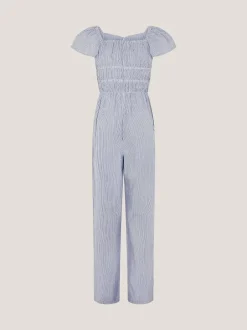 Monsoon Blue Stripe Short Sleeve Jumpsuit Hot