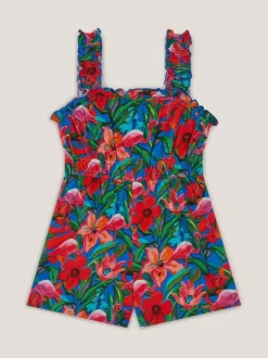 Monsoon Blue Tropical Print Jersey Playsuit Clearance