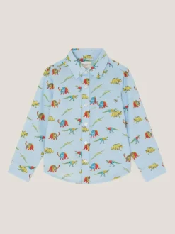 Monsoon Blue Varsity Dinosaur Print Shirt New