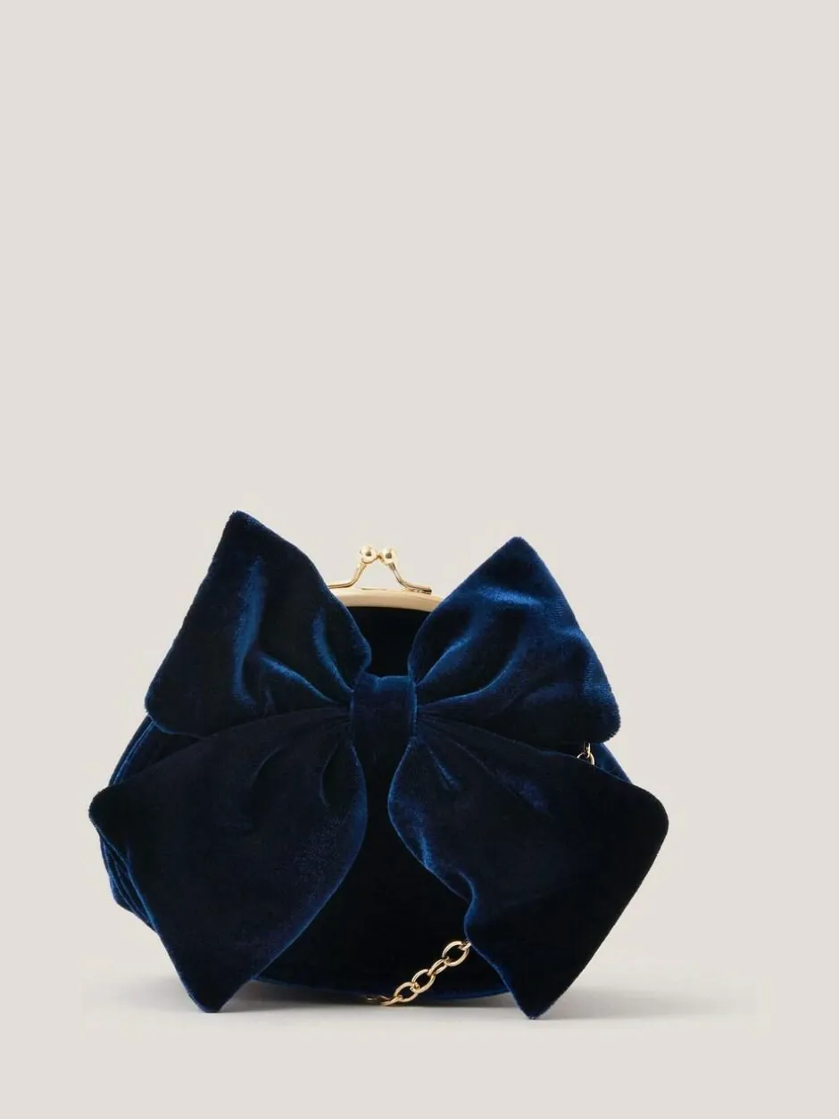 Monsoon Blue Velvet Bow Clip Frame Bag Online