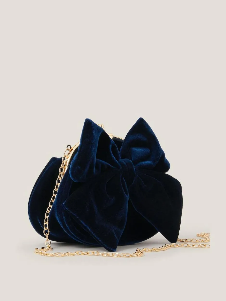 Monsoon Blue Velvet Bow Clip Frame Bag Online