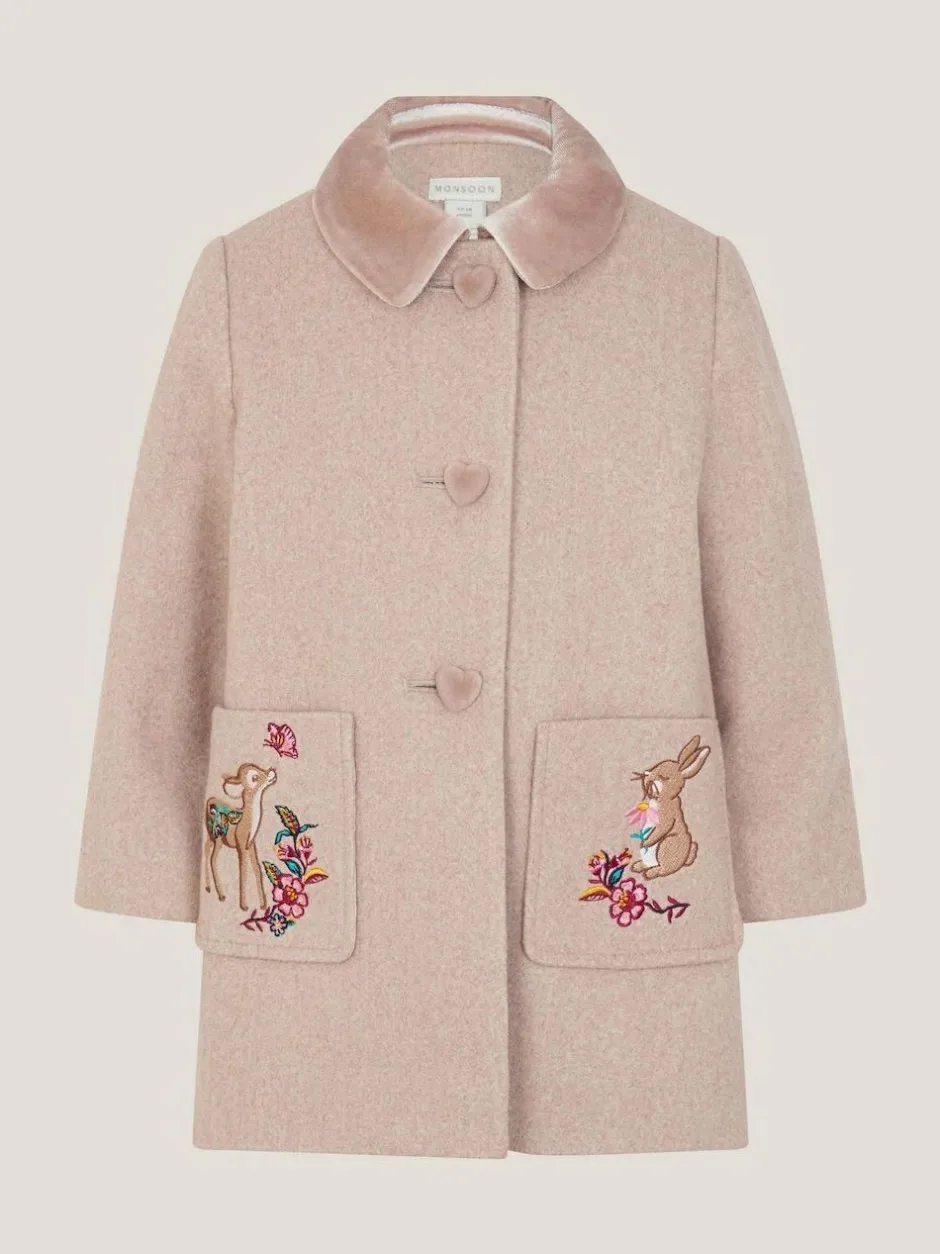 Monsoon Brown Baby Embroidered Pocket Coat Clearance