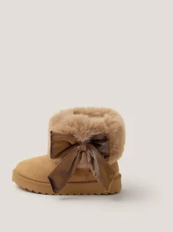 Monsoon Bow Faux Fur Suedette Ankle Boots Brown Online