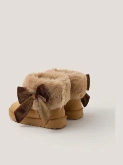 Monsoon Bow Faux Fur Suedette Ankle Boots Brown Online