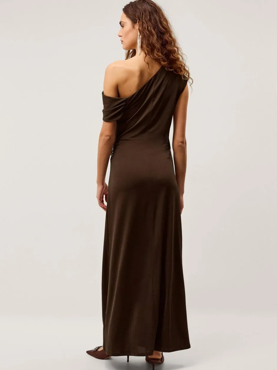 Monsoon Brown Trina Asymmetrical Embellished Jersey Maxi Dress Clearance