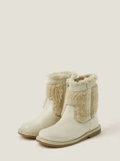 Monsoon Cream Borg Leather Boots Discount
