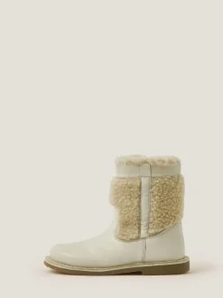 Monsoon Cream Borg Leather Boots Discount