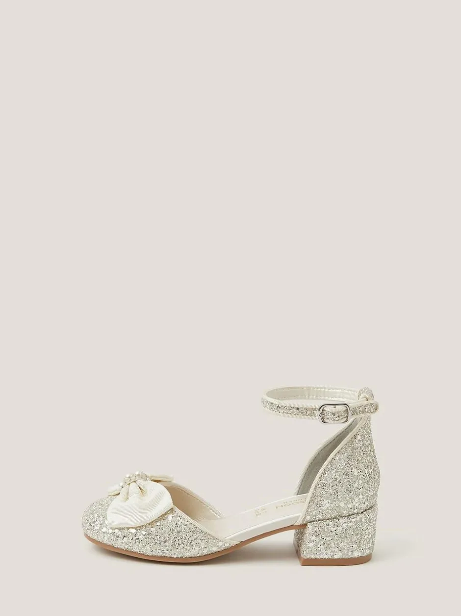 Monsoon Cream Bow Glitter Chunky Heels New