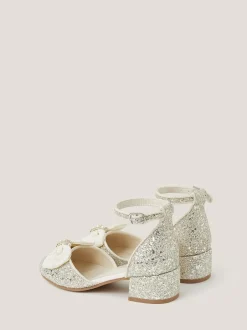 Monsoon Cream Bow Glitter Chunky Heels New