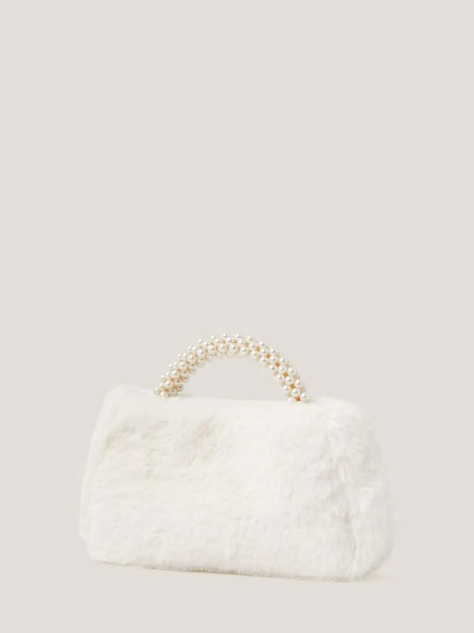Monsoon Cream Fluffy Pearl Handle Bag Outlet
