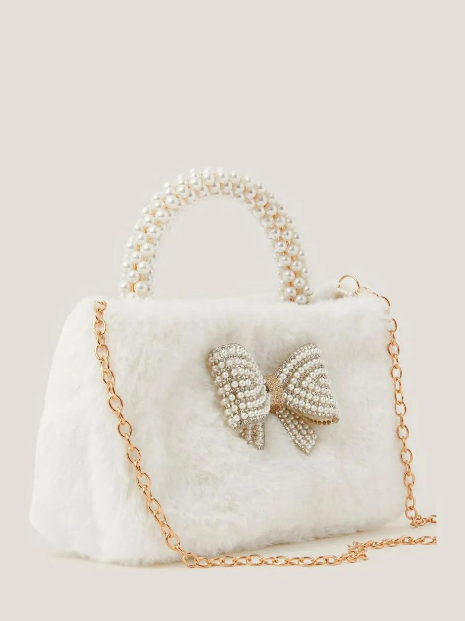 Monsoon Cream Fluffy Pearl Handle Bag Outlet