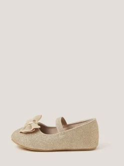Monsoon Baby Bow Glitter Walker Shoes Gold Clearance