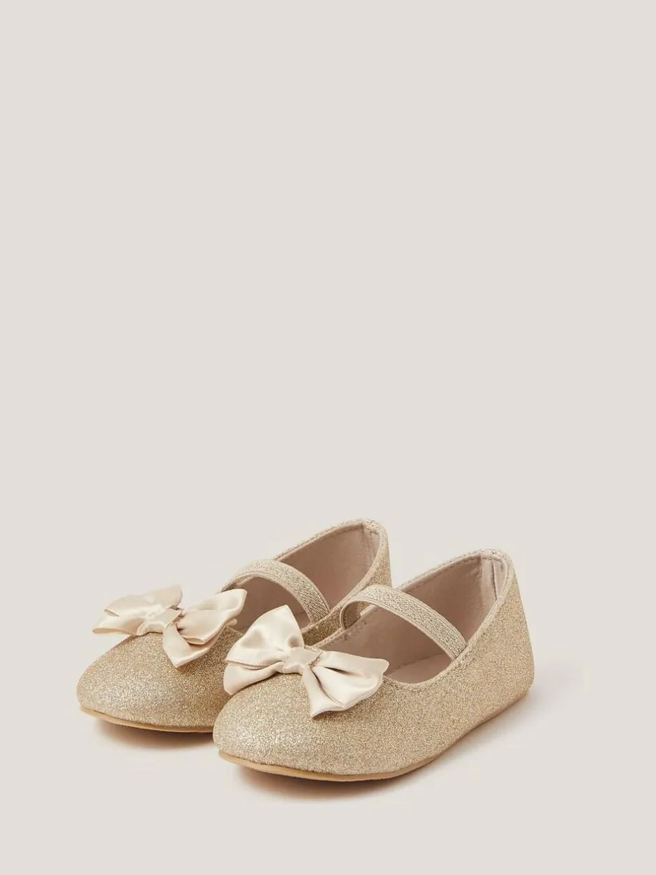 Monsoon Baby Bow Glitter Walker Shoes Gold Clearance
