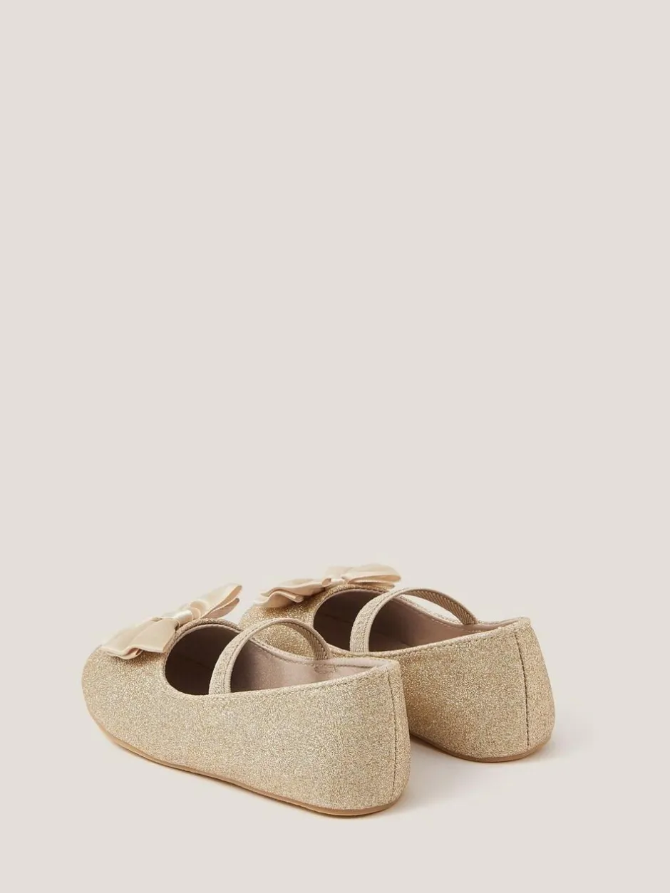 Monsoon Baby Bow Glitter Walker Shoes Gold Clearance