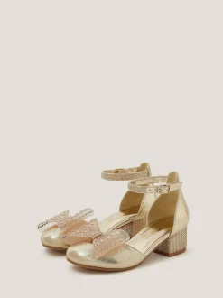 Monsoon Diamanté Bow Metallic Two-Part Heels Gold Discount
