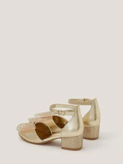 Monsoon Diamanté Bow Metallic Two-Part Heels Gold Discount