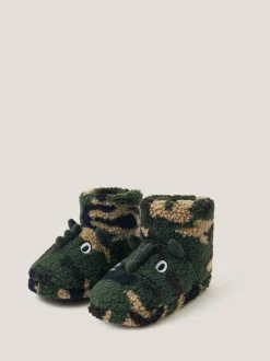 Monsoon Green Dinosaur Camo Slipper Boots Outlet