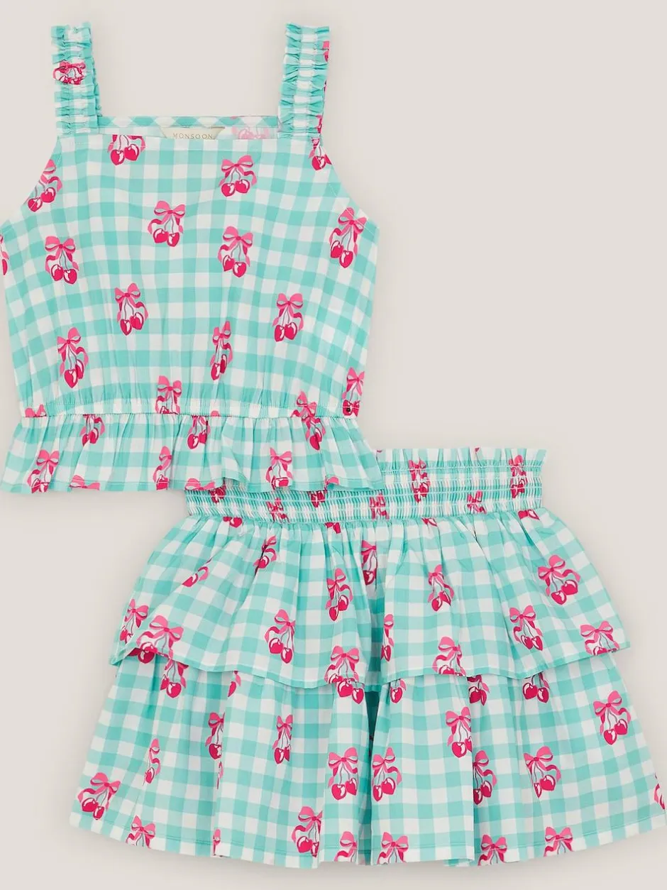 Monsoon Green Gingham Cherry Skirt Set Online